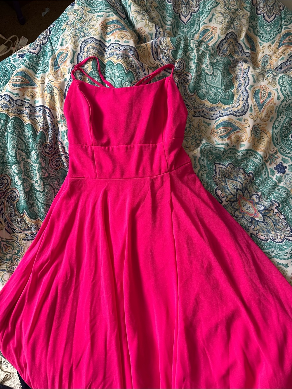Lulu's Hot Pink Fit-and-Flare Spaghetti Strap Mini Dress 👗
